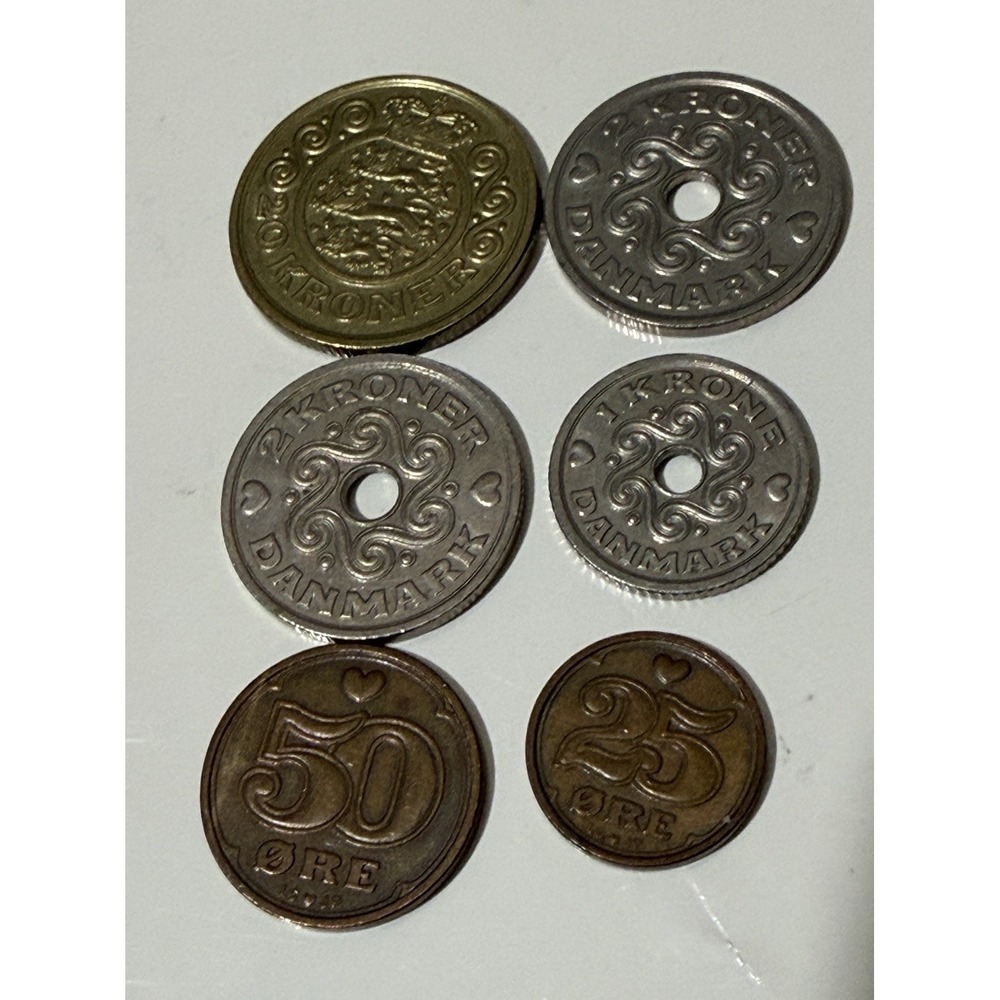 Denmark 1 2 5‎ Kroner - 25 Ore 50 Ore Danmark Coin Lot Of 6 1992-1996
